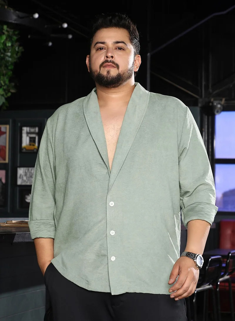 انستافاب بلس قميص رجالي سادة بياقة شال وأكمام طويلة