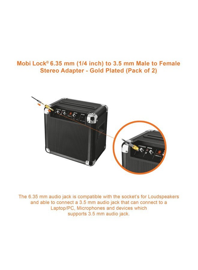 Mobi Lock 6.35mm Plug to 3.5mm Socket (Pack of 2) 1/4 to 1/8 inch Stereo Audio Jack Adapter | Converts Audio from Amplifiers, Guitar, Piano, Drums, Speakers & Mic That use 6.35mm to 3.5mm Port - Image 5