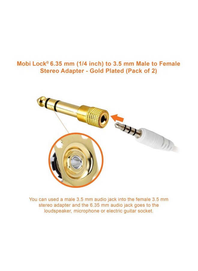 Mobi Lock 6.35mm Plug to 3.5mm Socket (Pack of 2) 1/4 to 1/8 inch Stereo Audio Jack Adapter | Converts Audio from Amplifiers, Guitar, Piano, Drums, Speakers & Mic That use 6.35mm to 3.5mm Port - Image 3