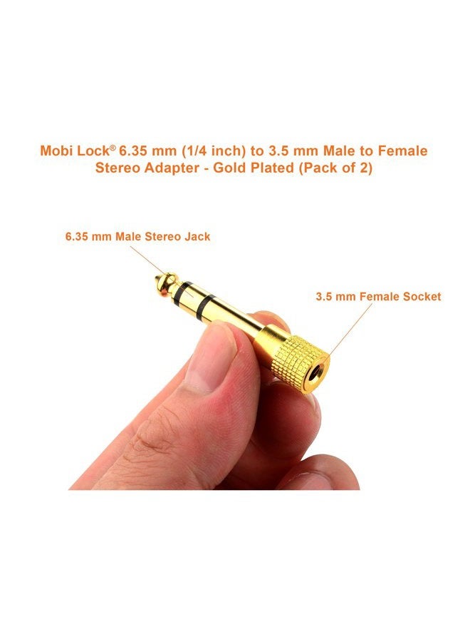 Mobi Lock 6.35mm Plug to 3.5mm Socket (Pack of 2) 1/4 to 1/8 inch Stereo Audio Jack Adapter | Converts Audio from Amplifiers, Guitar, Piano, Drums, Speakers & Mic That use 6.35mm to 3.5mm Port - Image 2