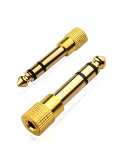 Mobi Lock 6.35mm Plug to 3.5mm Socket (Pack of 2) 1/4 to 1/8 inch Stereo Audio Jack Adapter | Converts Audio from Amplifiers, Guitar, Piano, Drums, Speakers & Mic That use 6.35mm to 3.5mm Port  - Image 1