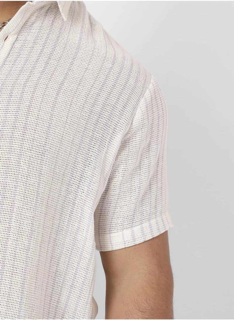 Instafab Plus Unbalanced Striped Woven Shirt