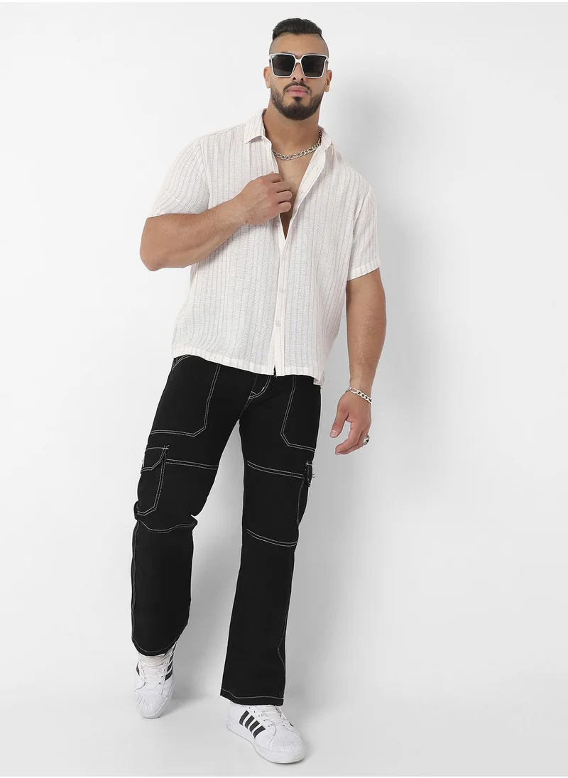 Instafab Plus Unbalanced Striped Woven Shirt