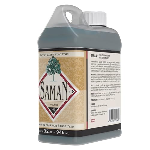SamaN Interior Water Based Wood Stain - Natural Stain for Furniture, Moldings, Wood Paneling, Cabinets (Turquoise TEW-102-32, 32 oz) - Image 1