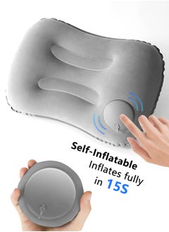 Kidoh Ultralight Inflatable Travel Pillow, Press-to-Inflate Compressible Ergonomic Neck and Lumbar Support Camping Pillow for Sleeping Bag, Hiking, Backpacking, Camping, and Driving (Grey).  - Image 1
