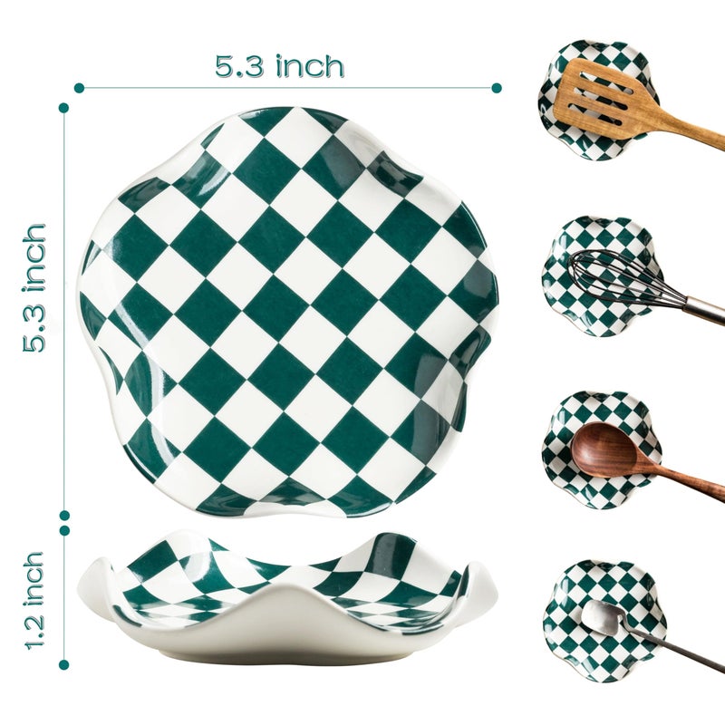 Miamolo Checkered Spoon Rest for Kitchen Counter, Cooking Spoon Holder for Stove Top, Large Utensil Spatula Rest Tray, Cute Kitchen Gadgets Gift for Housewarmings Weddings - Image 2
