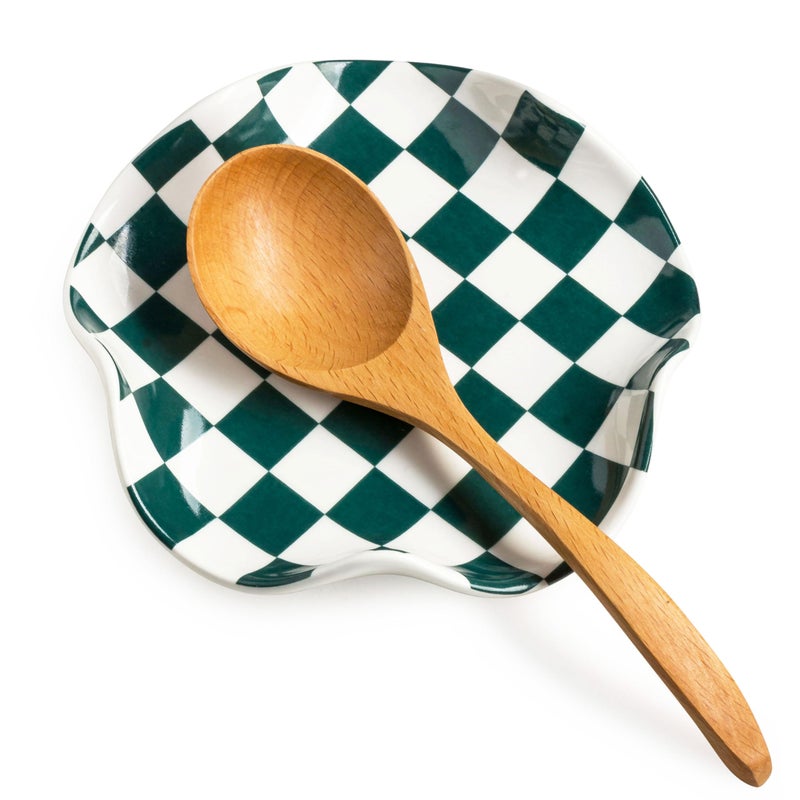 Miamolo Checkered Spoon Rest for Kitchen Counter, Cooking Spoon Holder for Stove Top, Large Utensil Spatula Rest Tray, Cute Kitchen Gadgets Gift for Housewarmings Weddings - Image 1