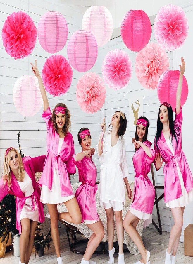 Hugfond Light-Hot Pink Party-Decorations Paper-Flowers Lanterns- 15pcs Graduation Girl Birthday Decor Tissue Pom Poms Streamers, Bridal Baby Shower Wedding Bachelorette Valentine Hanging Supplies - Image 4