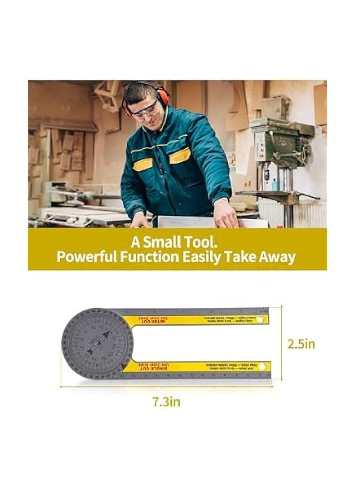 PROMASS Miter Saw Protractor Angle Finder Tool - 7.3 Inch Aluminum Metal Professional Miter Gauge for Inside/Outside Corners, Skirting, Woodworking, Carpenter, Plumber (Yellow)  - Image 4