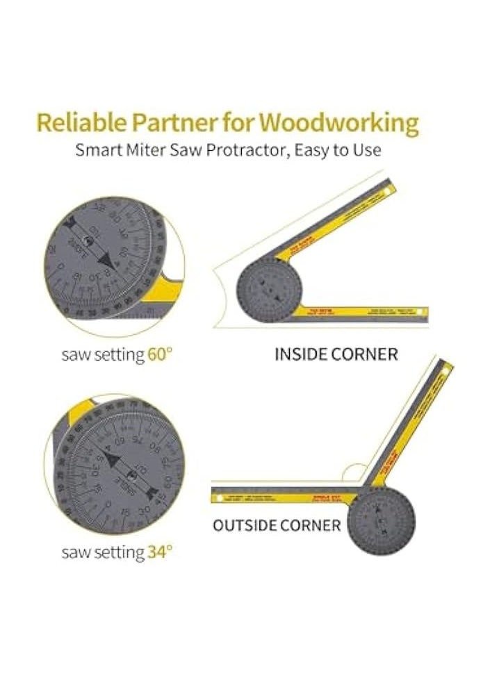 PROMASS Miter Saw Protractor Angle Finder Tool - 7.3 Inch Aluminum Metal Professional Miter Gauge for Inside/Outside Corners, Skirting, Woodworking, Carpenter, Plumber (Yellow)  - Image 3