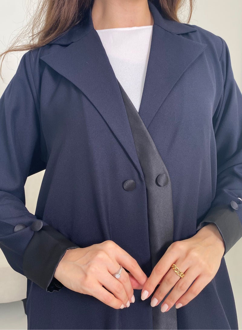 Rosette Abaya Blazer Formal Navy Abaya with Button Details - Image 2