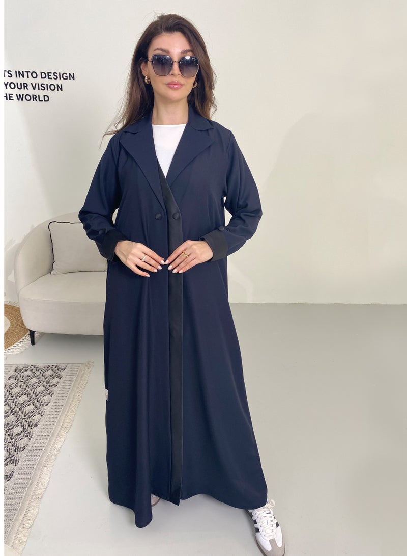 Rosette Abaya Blazer Formal Navy Abaya with Button Details - Image 1