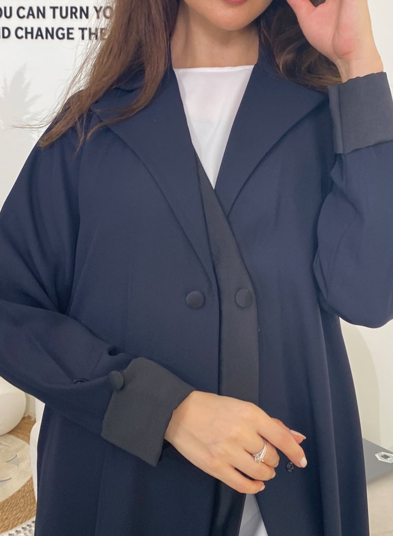 Rosette Abaya Blazer Formal Navy Abaya with Button Details - Image 3