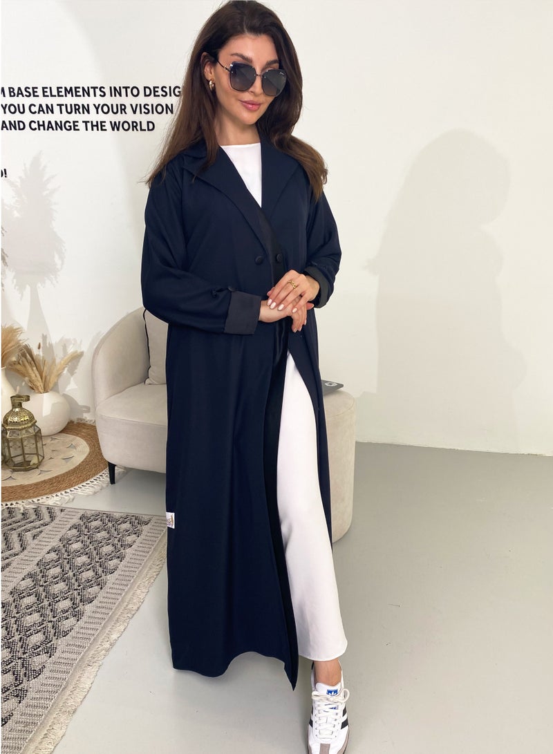 Rosette Abaya Blazer Formal Navy Abaya with Button Details - Image 4