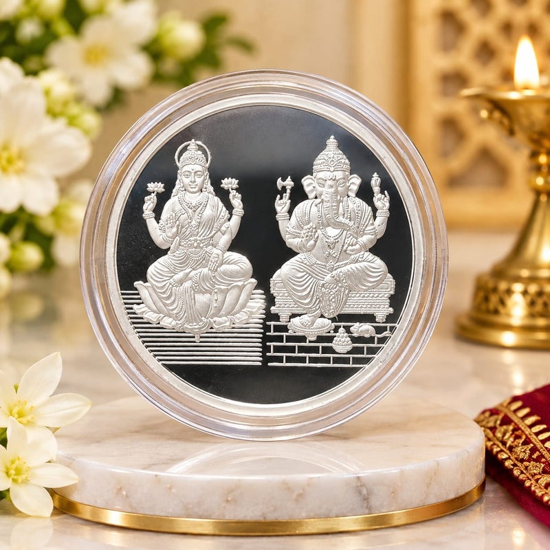 KHUSHBOO JEWELS 20G 999 FINE PURE SILVER LAKSHMI GANESHA COIN - Image 1