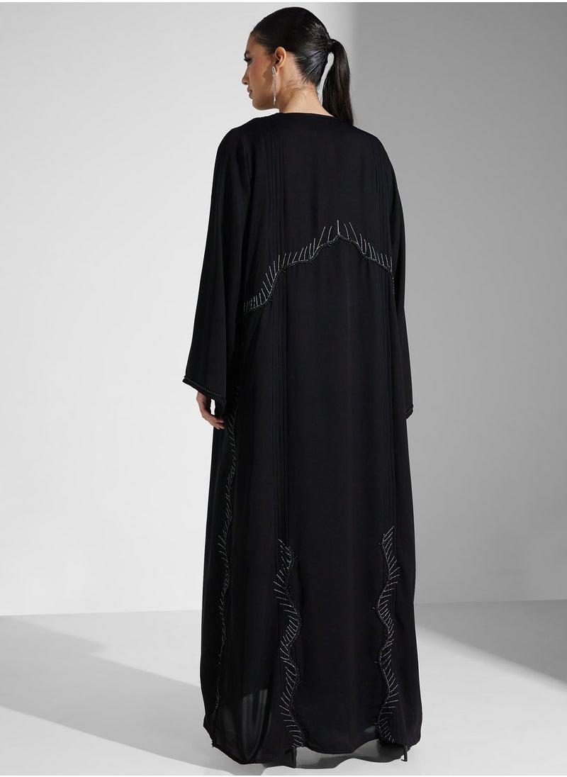 hayas closet - Embroidered V-Neck Black Abaya With Sheila - Image 1