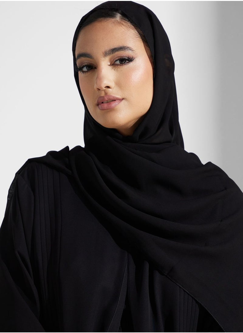 hayas closet - Embroidered V-Neck Black Abaya With Sheila - Image 1