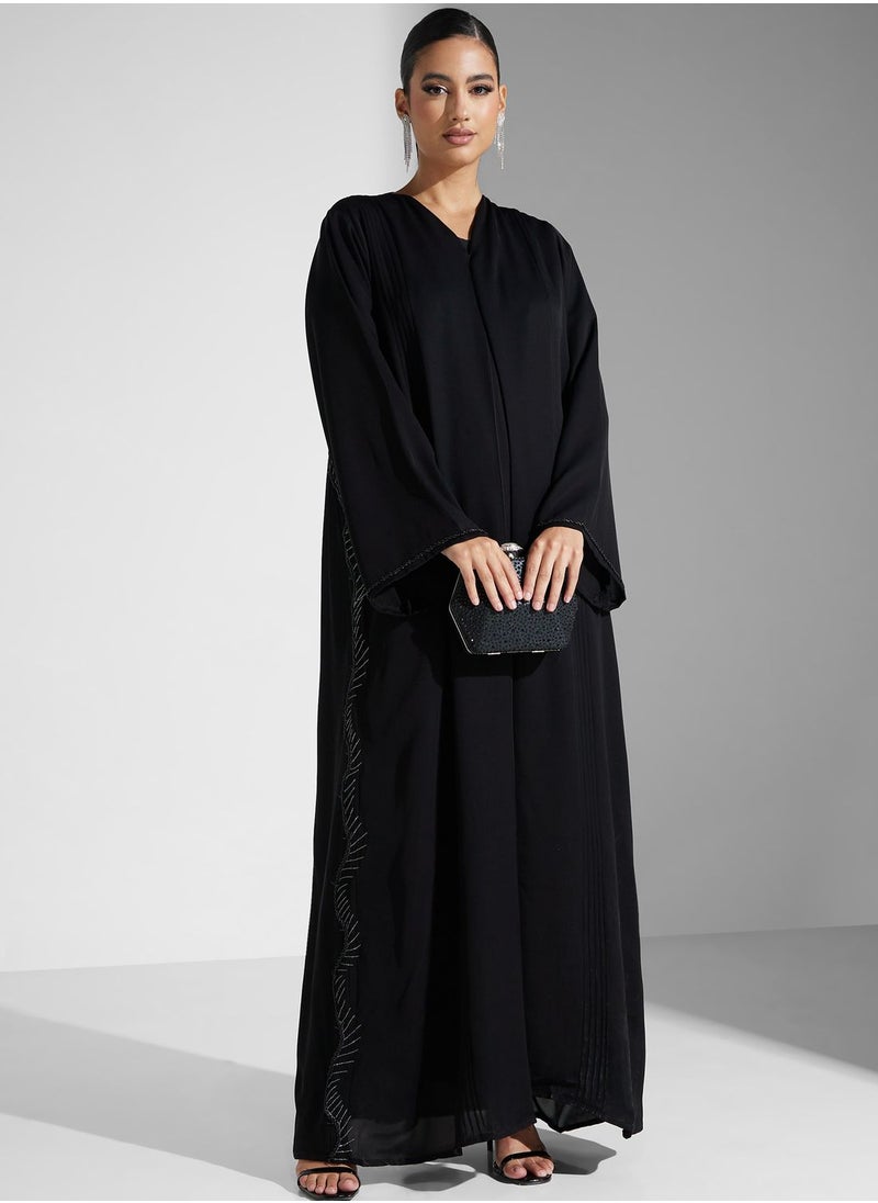 hayas closet - Embroidered V-Neck Black Abaya With Sheila - Image 1