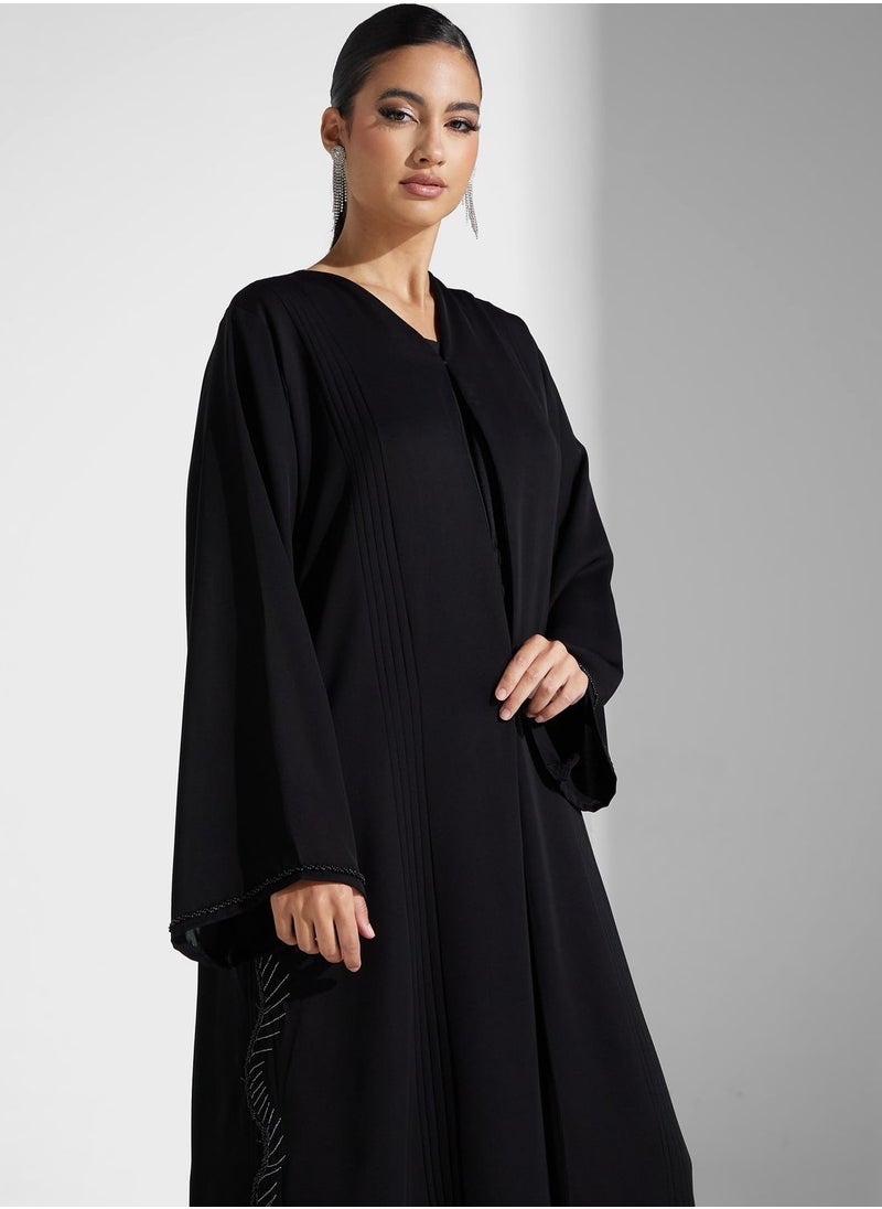 hayas closet - Embroidered V-Neck Black Abaya With Sheila - Image 1