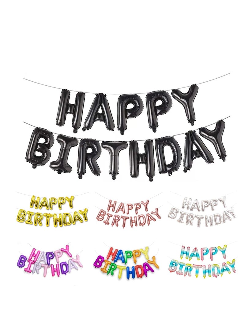 MARKQ Black Happy Birthday Balloon Banner [16 Inch] - Mylar Foil Birthday Letter Sign for Kids and Adults Party Decorations - Image 1