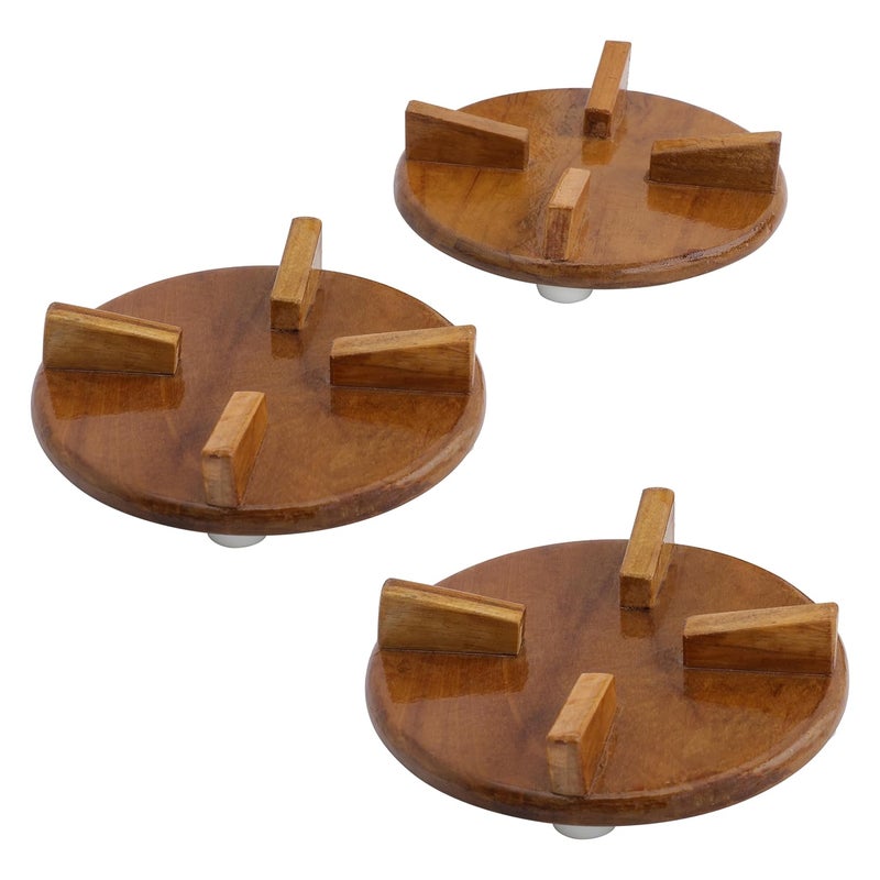 ROSTON ROSTON hotpot Stand for Kitchen Round Table Ring Set Hot Pot Stand Trivet Set of 3 ntural Teak Wood for Kitchen Dinning Table  - Image 1
