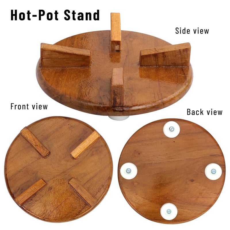 ROSTON ROSTON hotpot Stand for Kitchen Round Table Ring Set Hot Pot Stand Trivet Set of 3 ntural Teak Wood for Kitchen Dinning Table  - Image 4