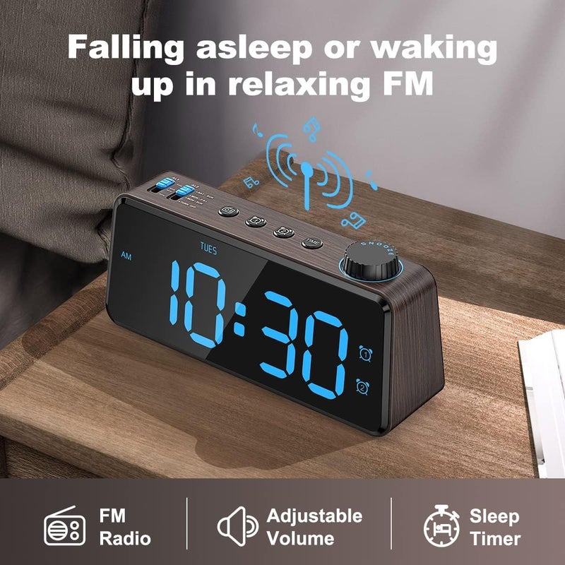 ANJANK Digital Radio Alarm Clock, 0-100% Dimmable, Double Alarm Clock with Weekdays/Weekend, USB Charger, Easy Setting, Mains Operated with Battery Backup, Large Display, Very Easy to Read All Rooms - Image 2