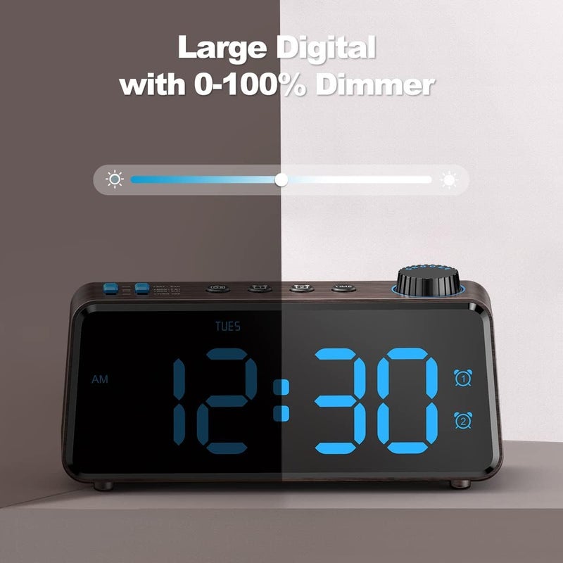 ANJANK Digital Radio Alarm Clock, 0-100% Dimmable, Double Alarm Clock with Weekdays/Weekend, USB Charger, Easy Setting, Mains Operated with Battery Backup, Large Display, Very Easy to Read All Rooms - Image 3