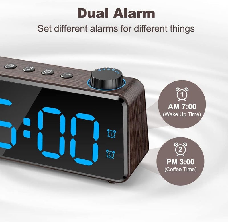 ANJANK Digital Radio Alarm Clock, 0-100% Dimmable, Double Alarm Clock with Weekdays/Weekend, USB Charger, Easy Setting, Mains Operated with Battery Backup, Large Display, Very Easy to Read All Rooms - Image 5