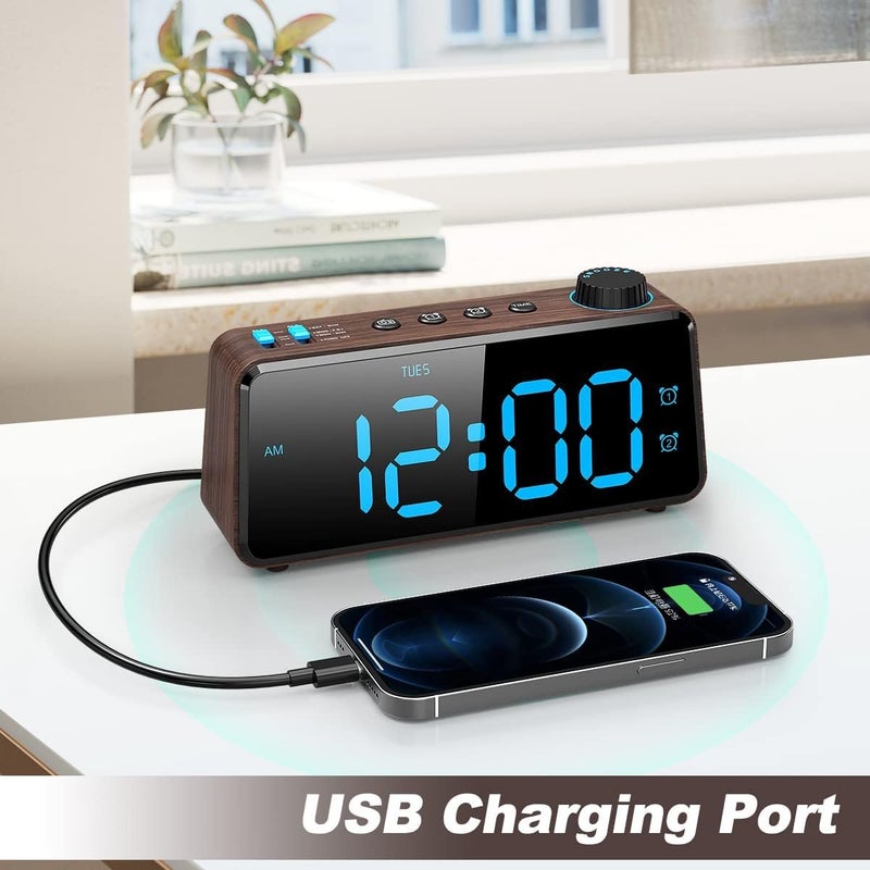 ANJANK Digital Radio Alarm Clock, 0-100% Dimmable, Double Alarm Clock with Weekdays/Weekend, USB Charger, Easy Setting, Mains Operated with Battery Backup, Large Display, Very Easy to Read All Rooms - Image 4