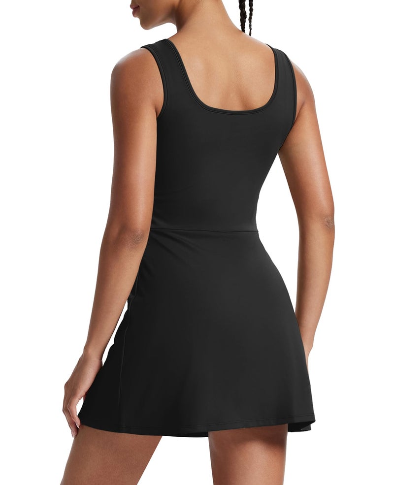 NIASHOT Athletic Dress for Women Mini Tennis Golf Bodycon Skort Dress Cute Active Workout Graduation Built in Shorts with Pockets Little Black Dress 2026 A-Black S - Image 4