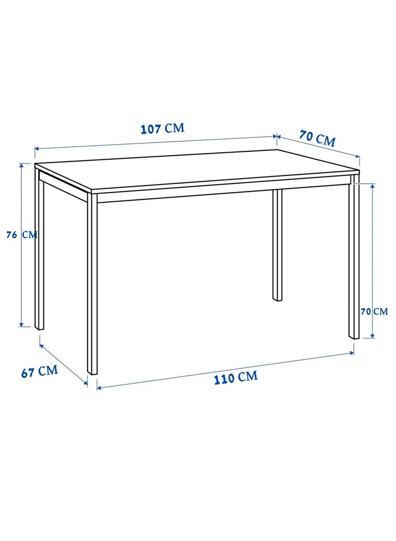 ماس طاولة طعام خشبية بتصميم حديث مستطيلة الشكل بأرجل معدنية للمطبخ وغرفة الطعام والمعيش متعددة الإستخدامات مقاس 107X70X76 سم اللون أسود - Image 2