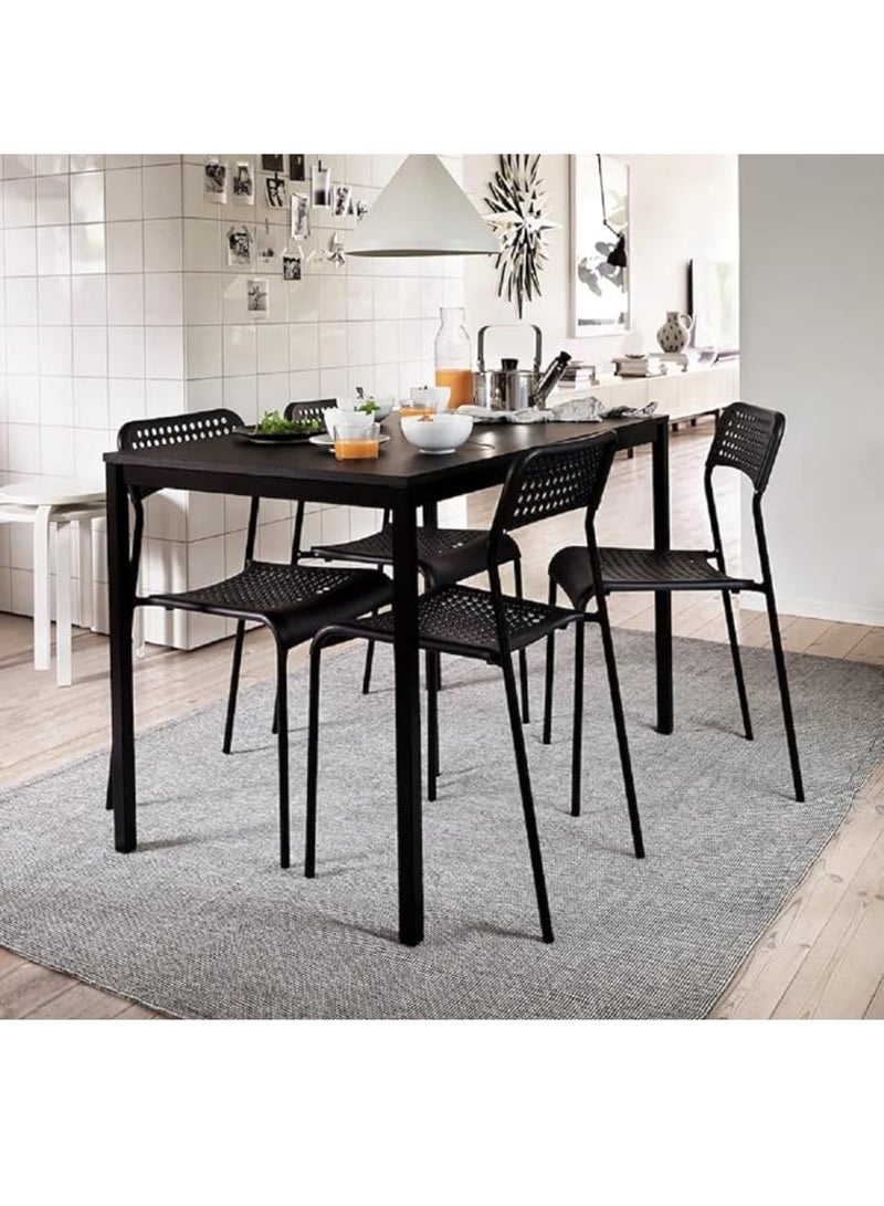 ماس طاولة طعام خشبية بتصميم حديث مستطيلة الشكل بأرجل معدنية للمطبخ وغرفة الطعام والمعيش متعددة الإستخدامات مقاس 107X70X76 سم اللون أسود - Image 3