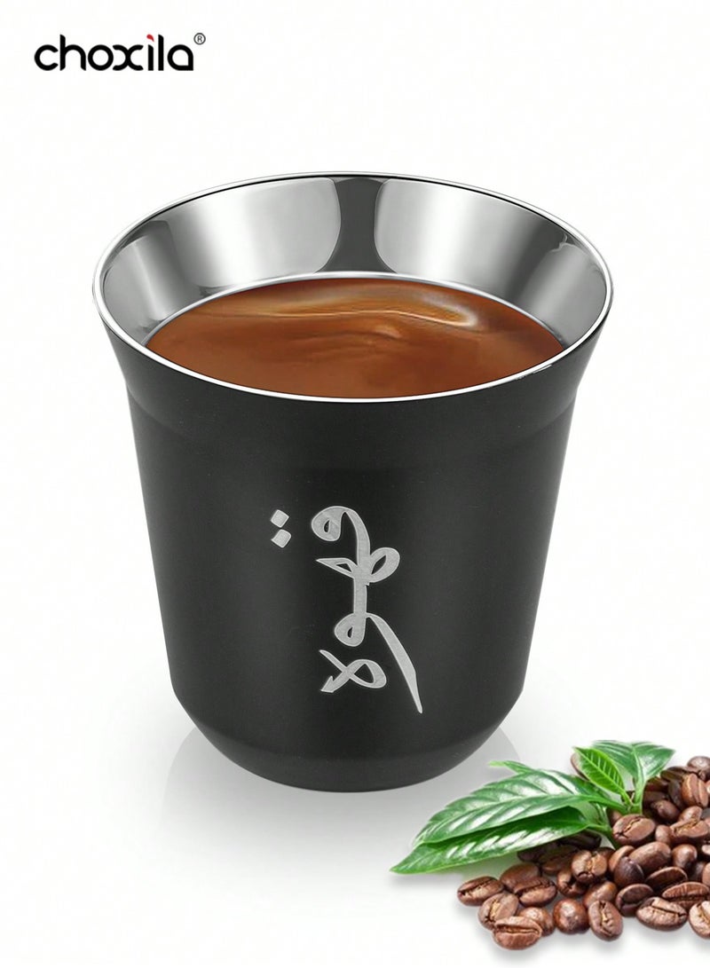 choxila 1pc 80ml Stainless Steel Arabic Coffee Cup, With Double layer anti scald structure, Tea cup, - Image 1