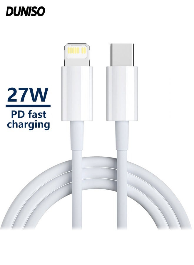 DUNISO 27W USB-C To Lightning Cable Premium Nylon Braided iPhone Charger Cable PD Fast Charging Durable Cable 2A Zinc Alloy Anti-Bending Anti-Fracture for iPhone 14/13/12/14 Pro Max/12 Mini/11/11PRO/XS/Max/XR/X/8Plus/iPad - Image 1