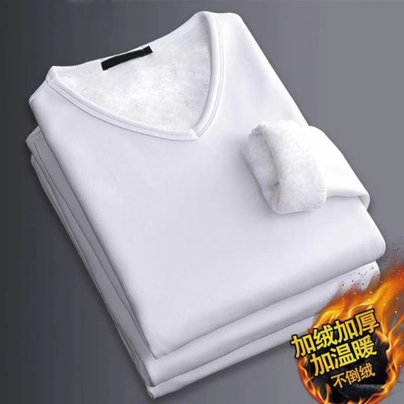 Mens Thermal Fleece-Lined Long Sleeve Tees Black (V-neck)  - Image 2