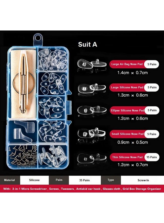 maycreate طقم إصلاح وسادات الأنف لنظارات MAYCREATE®، 35 قطعة وسادة أنف سيليكون، مع مفك براغي 3 في 1، براغي، ملقط، خطاف أذن مضاد للانزلاق، قطعة قماش للنظارات، صندوق تخزين منظم (5 أشكال) - Image 2