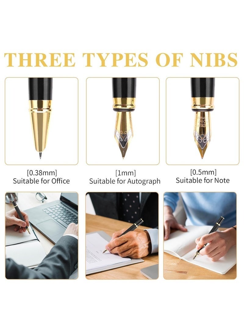 Luxury Fountain Pen Set, Fancy Fountain Pen Set, with 3 Different Nibs, Iridium Extra Fine and Fine and Bent Nib Metal Fountain Pen Calligraphy Pen Gift for Business Journal, Suitable 2.6mm Ink Cartridges - Image 2