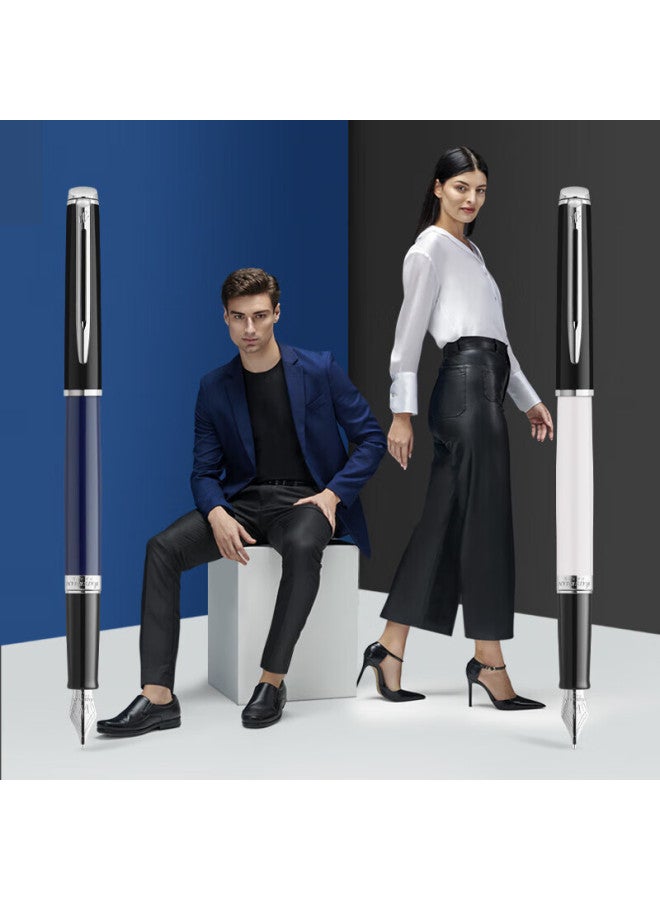 Waterman قلم حبر سائل ووتيرمان كلاسيك أسود وأبيض مع خرطوشة حبر + علبة هدايا سداسية - قلم توقيع للمكتب وهدايا عيد الميلاد - Image 2