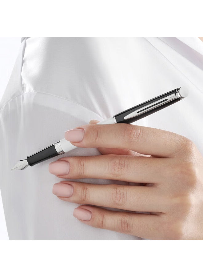 Waterman قلم حبر سائل ووتيرمان كلاسيك أسود وأبيض مع خرطوشة حبر + علبة هدايا سداسية - قلم توقيع للمكتب وهدايا عيد الميلاد - Image 5