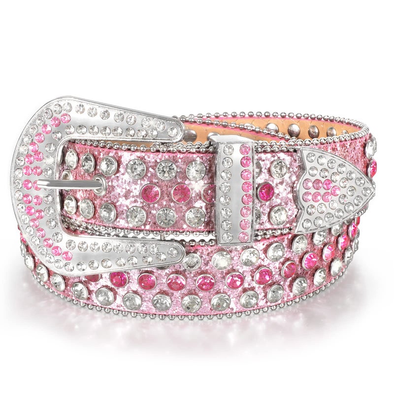 JASGOOD Women Men Rhinestones Belt,Bling Western Cowgirl Cowboy Studded Leather Belt Diamond Waist Belt for Jeans Pants - Image 1