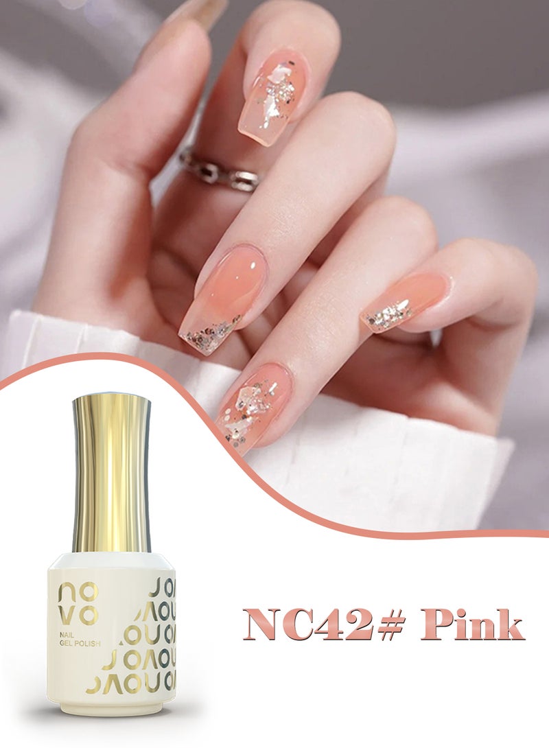 نوفو طلاء أظافر جل، أظافر جل شفاف، سريع الجفاف بالأشعة فوق البنفسجية ومصباح LED، طلاء جل يدوم طويلاً لعمل مانيكير بنفسك، فن الأظافر في المنزل أو الصالون 12 مل-NC42# وردي - Image 2