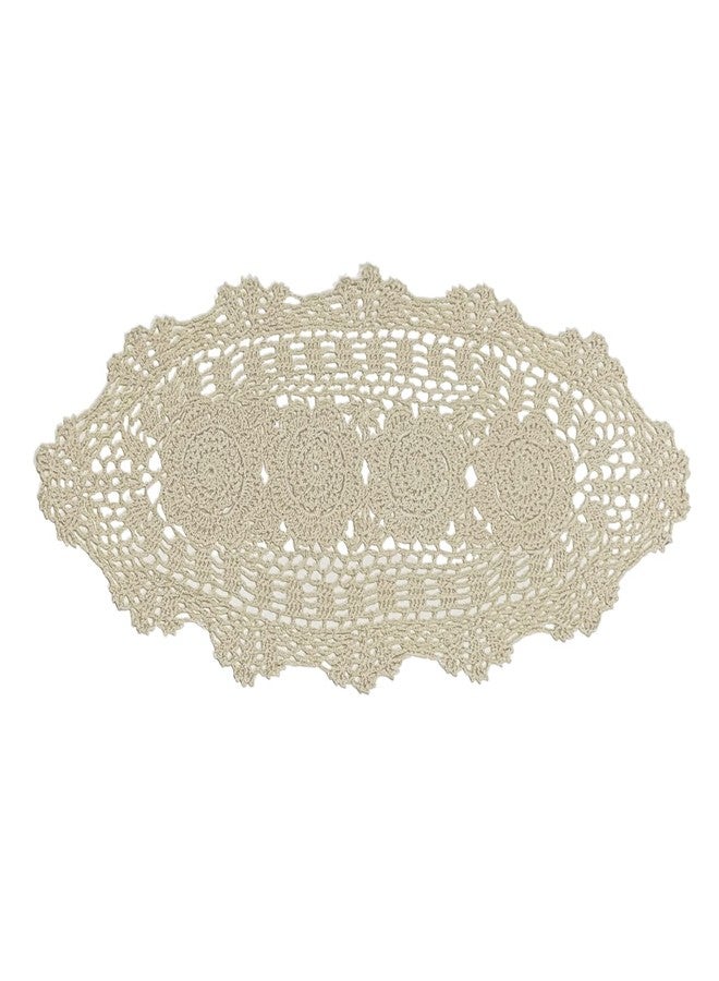 Phantomon Oval Lace Table Runner Doilies Floral Table Scarf Furniture Cloth Cover Handmade Crochet Placemats, 100% Cotton (Beige Oval, 12x24 Inch) - Image 4