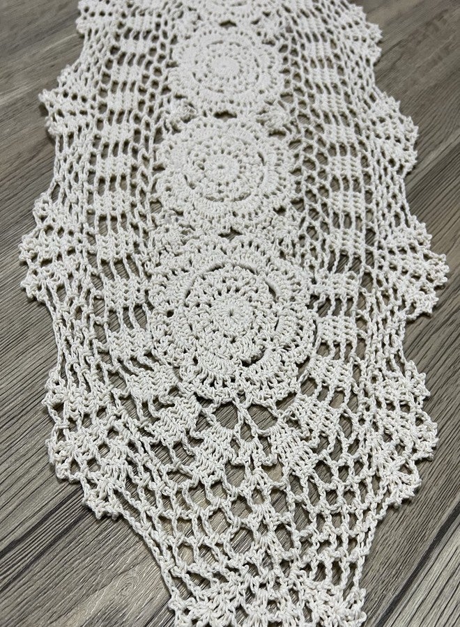 Phantomon Oval Lace Table Runner Doilies Floral Table Scarf Furniture Cloth Cover Handmade Crochet Placemats, 100% Cotton (Beige Oval, 12x24 Inch) - Image 3