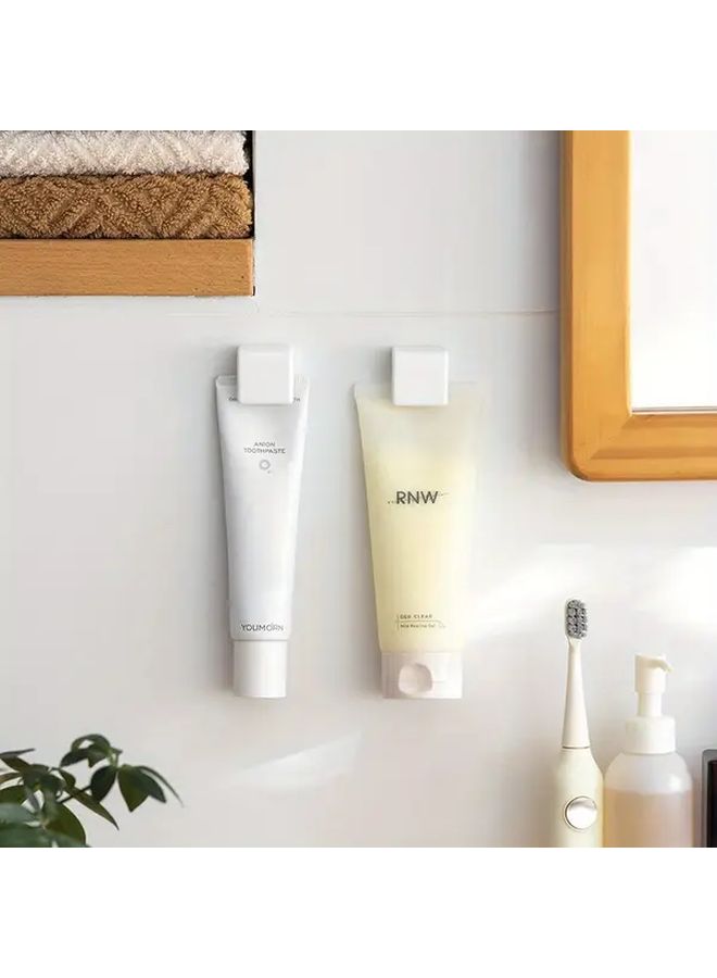 White 2Pcs No Drill Adhesive Toothpaste Holder Wall Mounted Bathroom Organizer Strong Glue Space Saving - Image 5
