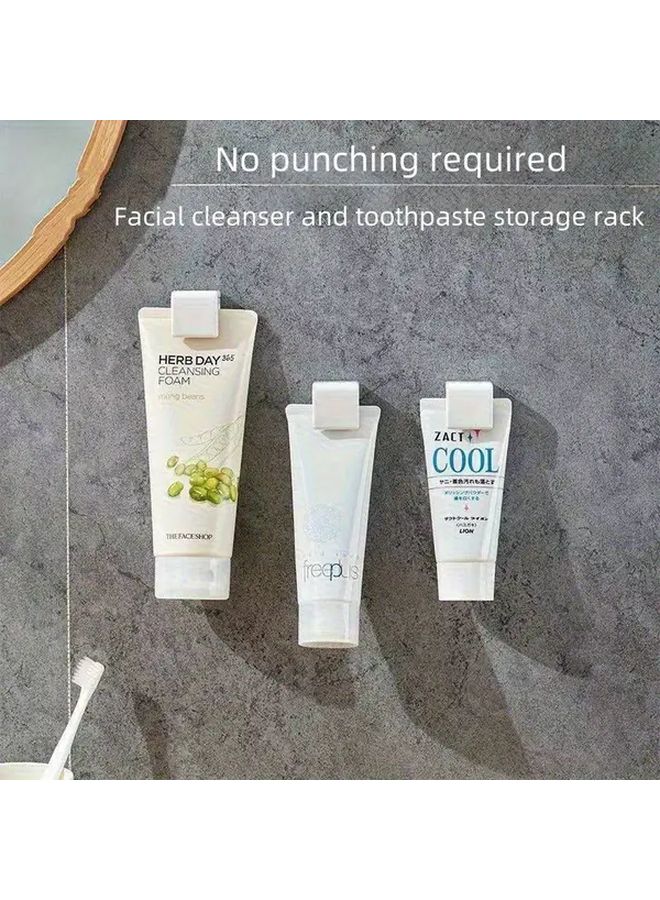 White 2Pcs No Drill Adhesive Toothpaste Holder Wall Mounted Bathroom Organizer Strong Glue Space Saving - Image 4