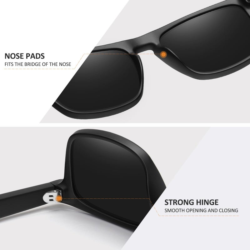 MEETSUN Polarized Sunglasses For Men Women UV Protection Square Frame Sport Fishing Driving Sunglasses (Black/Grey, 56) - Image 4