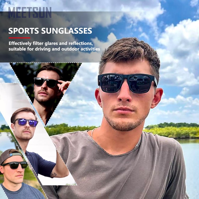 MEETSUN Polarized Sunglasses For Men Women UV Protection Square Frame Sport Fishing Driving Sunglasses (Black/Grey, 56) - Image 2
