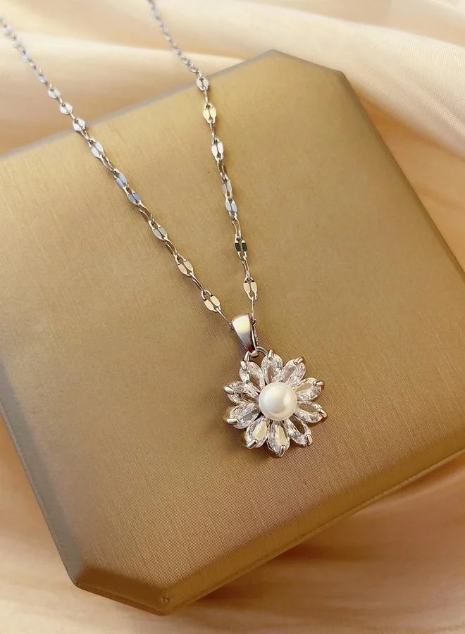 Take Two Take Two Silver Floral Embellished Drop Necklace