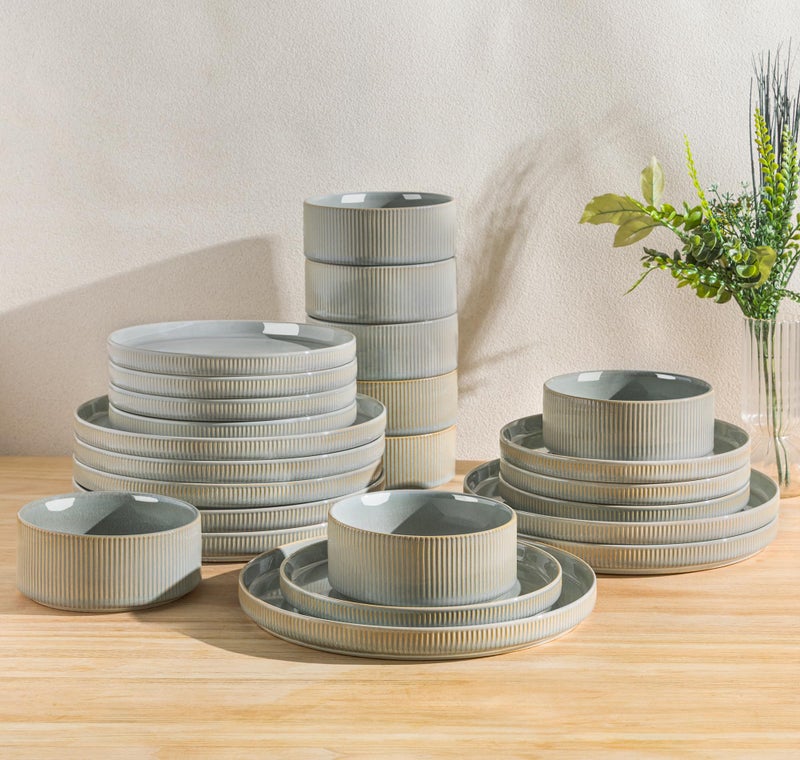 TheTerra Ceramic Dinnerware Sets for 8, 24 Pieces Porcelain Lightweight Plates and Bowls Sets, Scratch Resistant Dish Set, Oven & Microwave & Dishwasher Safe, Desert Sage - Image 1